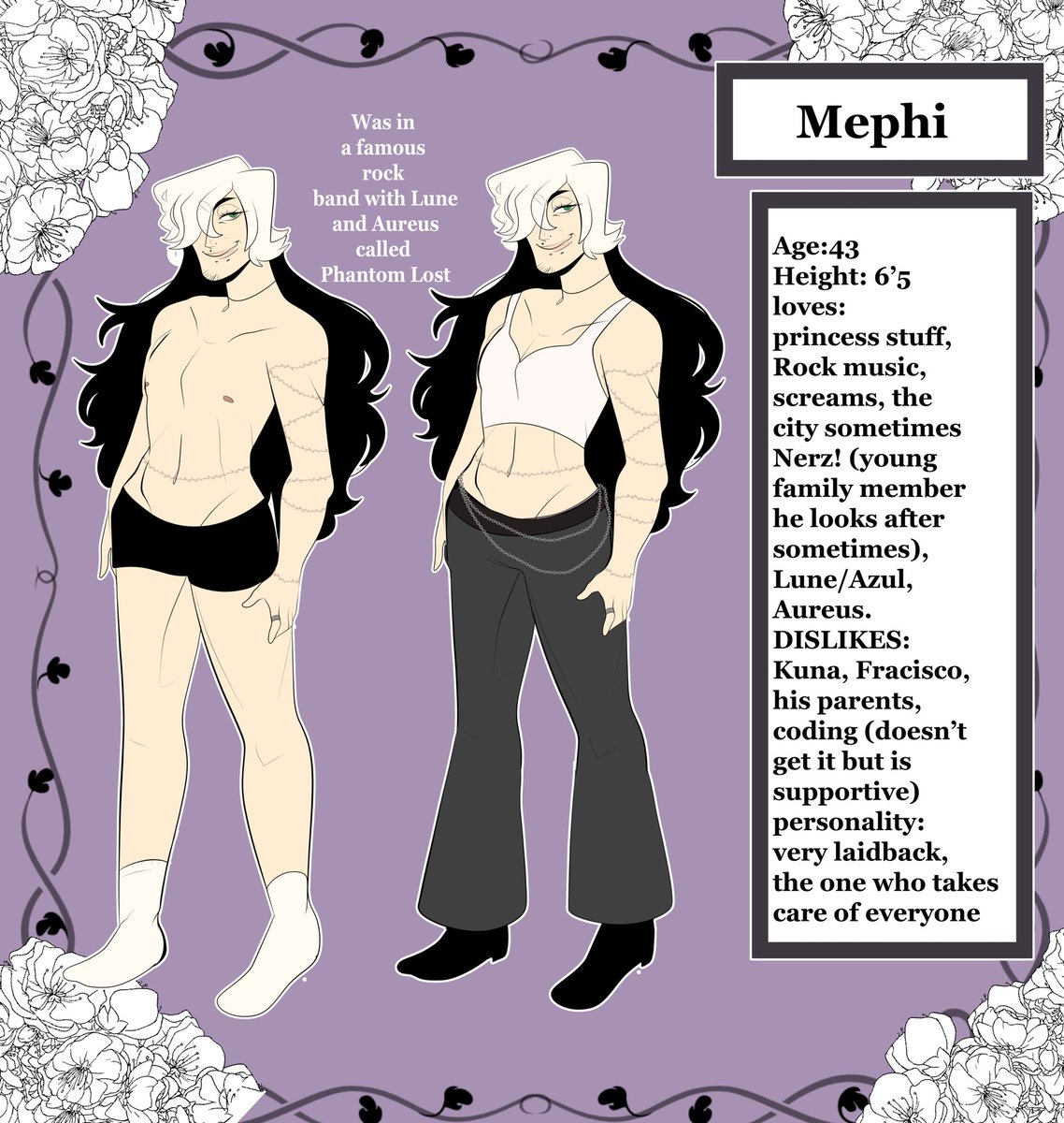 scaredyknight's tweet image. Mephi,,, made them a ref sheet And I forgot to add pronouns. Their pronouns are he/they ( he’s based off... Skunks, he is a skunk boy)
•
•
•
•👑• #mephi #OriginalContentArtist #originalcharacter #refsheet #oc #art #drawing #illustrationart •👑•