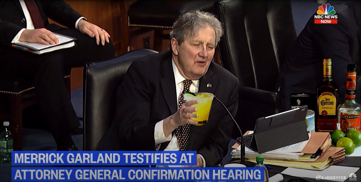 Completely without warning, Senator Kennedy burst into his own rendition of 'Margaritaville'.  #NationalMargaritaDay #PatronMargarita #GarlandHearing