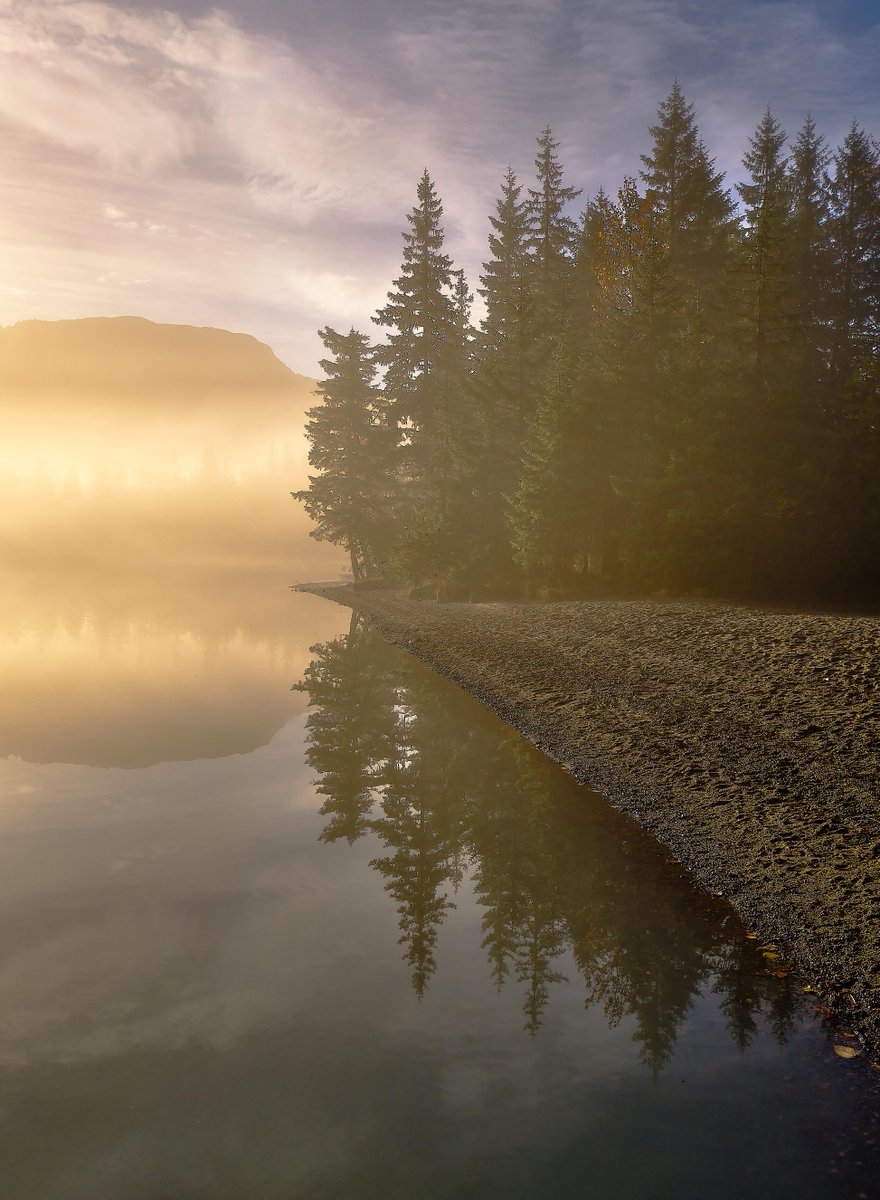 'Misty, serene lake in Juneau, Alaska. From u/airbox60 on Reddit #serenelake #misty #juneau #alaska'