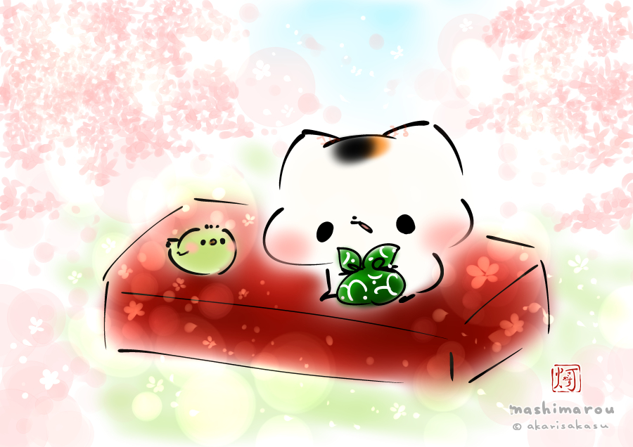no humans cat food cherry blossoms artist name animal wagashi  illustration images