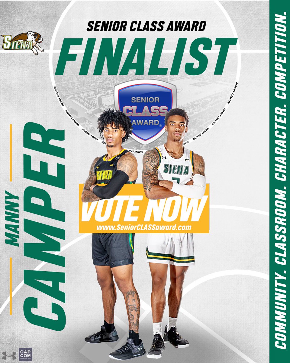 🚨 𝘽𝙍𝙀𝘼𝙆𝙄𝙉𝙂 🚨 @SienaMBB senior captain @_BigshotManny_ has been chosen as ☝️ of just 🔟 @marchmadness 𝙵𝙸𝙽𝙰𝙻𝙸𝚂𝚃𝚂 for the prestigious @SnrCLASSAward❗️ 🗳️✅ 𝐕𝐎𝐓𝐄 for Manny to win the award ➡️ bit.ly/2ZFjOhp 📰 bit.ly/37Dysdg #MarchOn