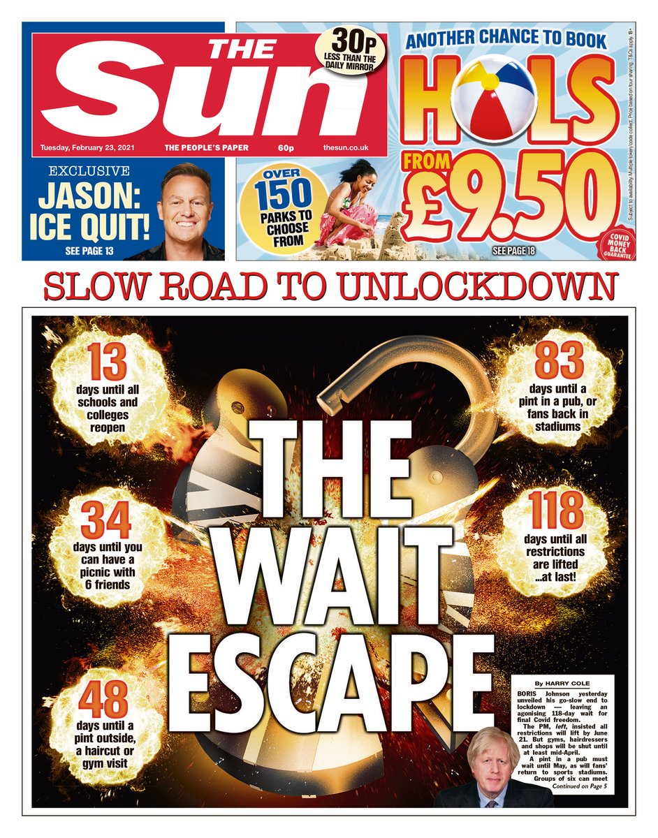 Tomorrow's front page 'Boris Johnson unveiled his go slow end to lockdown'