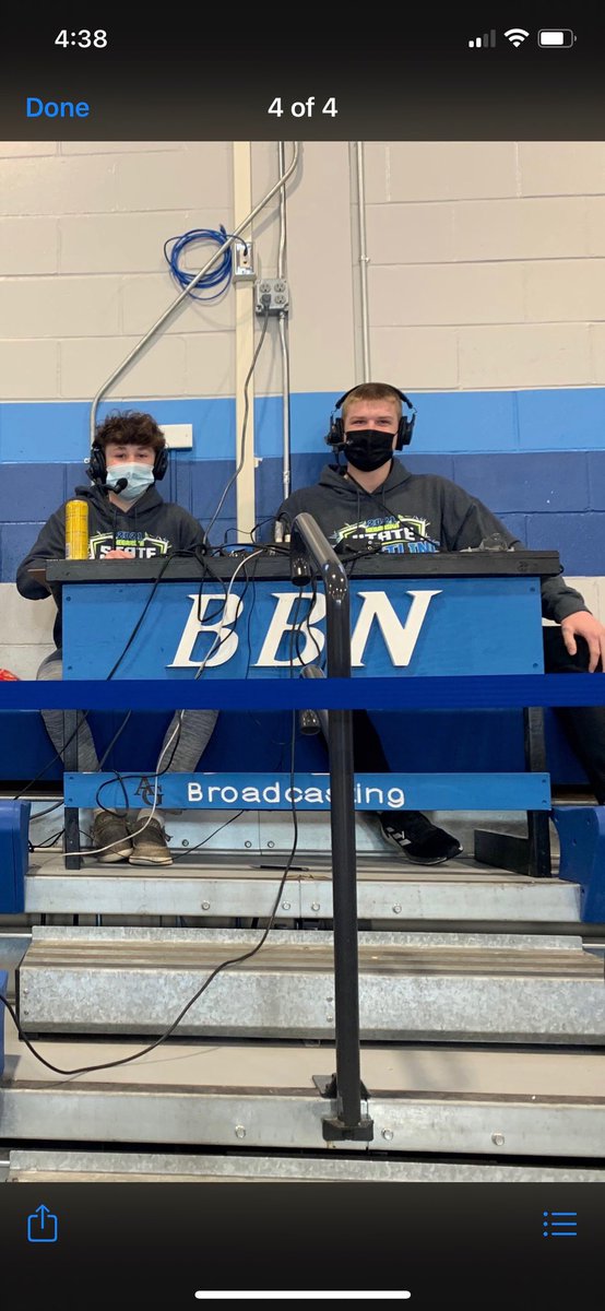 No rest for these two. Straight off their state wrestling performance they head to the broadcast booth to call Jr. High wrestling. Blaine Christo and Luke Lambert. Way to go boys.