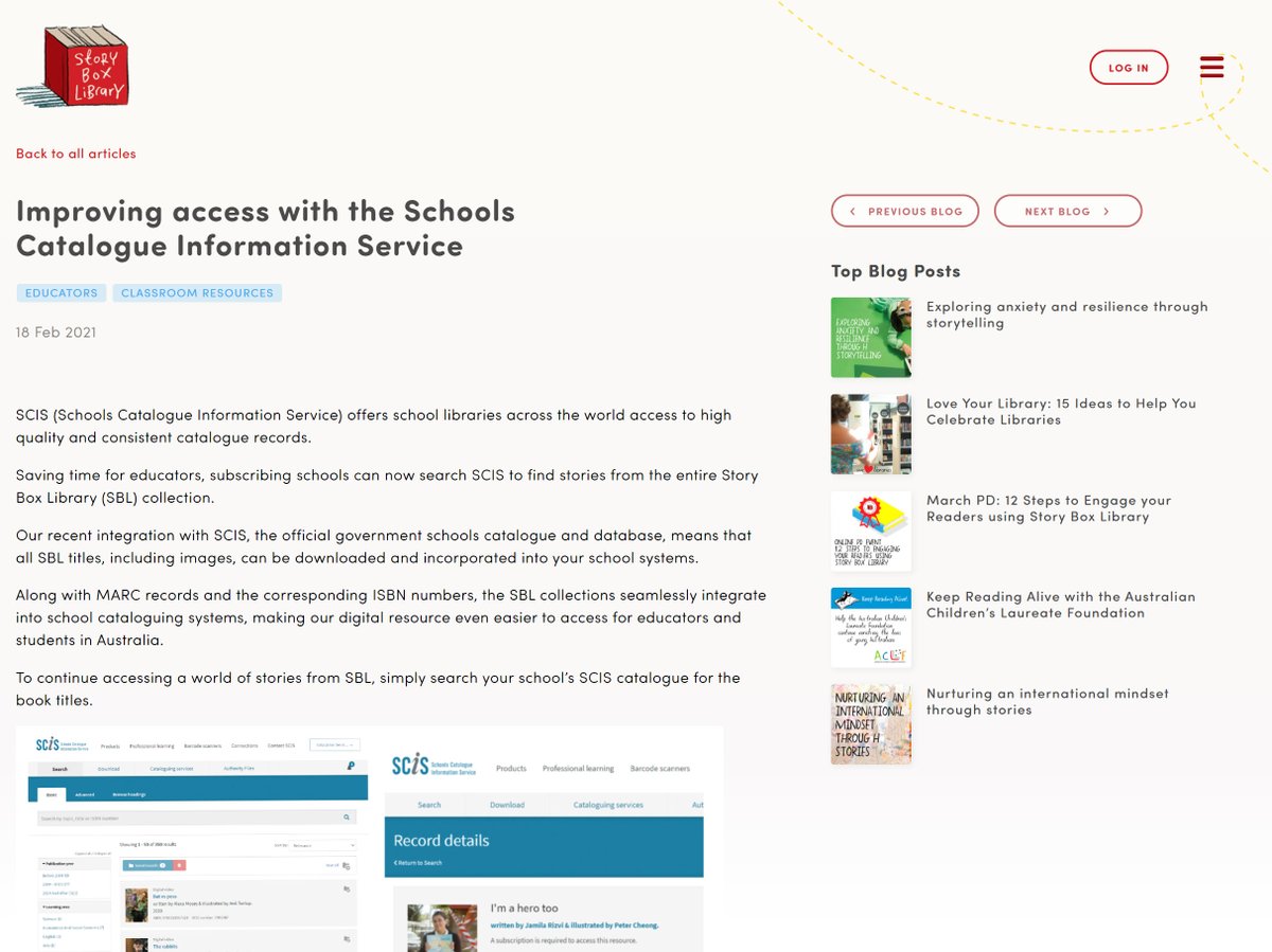 scisdata's tweet image. Saving time for educators, subscribing schools can now search SCIS to find stories from the entire Story Box Library (SBL) collection! 

Visit storyboxlibrary.com.au/blog/improving… to learn more. 

#SCISData #schoollibrary #schoollibrarian #SchoolwideCultureOfReading #ReadingCulture