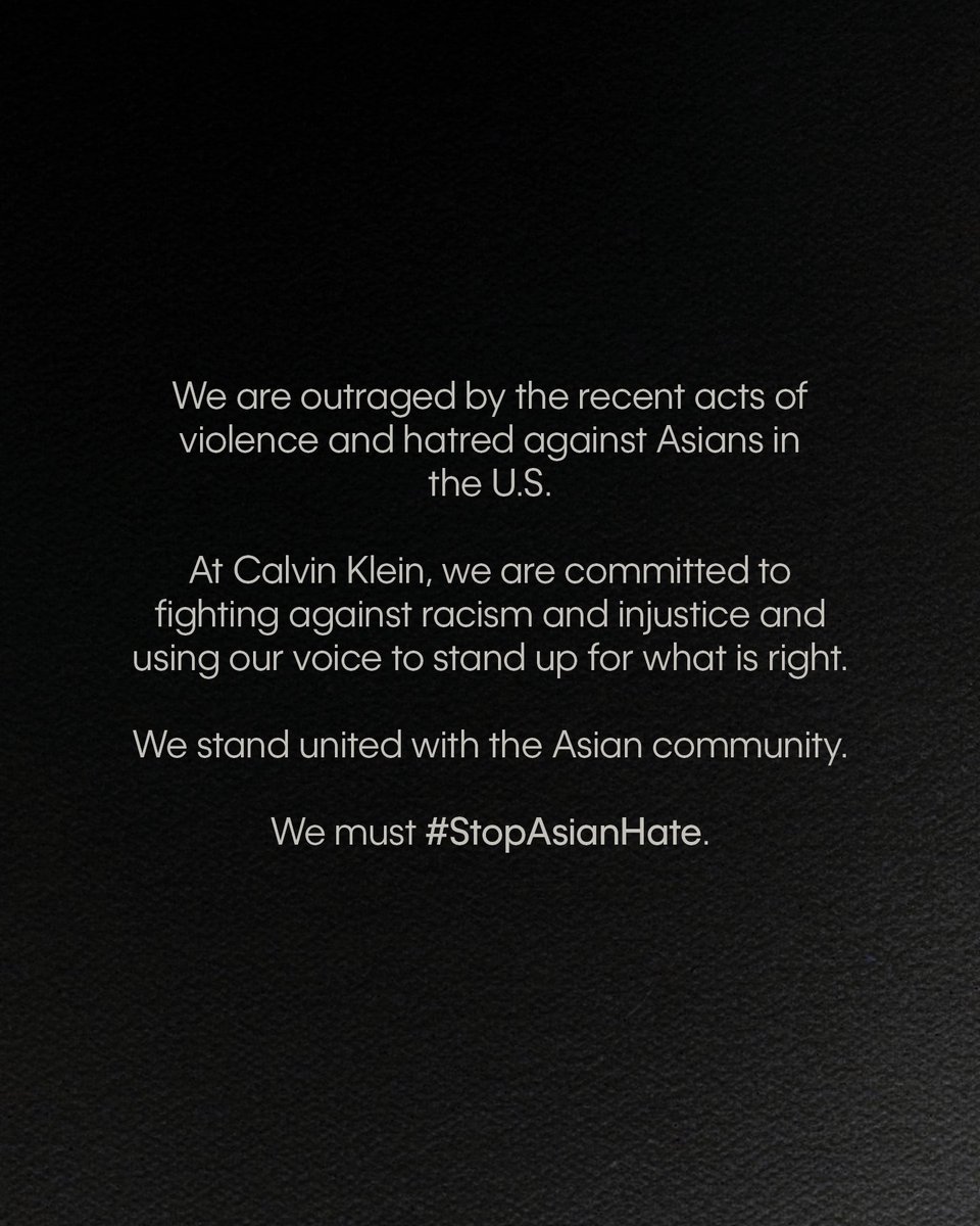 CalvinKlein's tweet image. We stand united with the Asian community.
We must #StopAsianHate. 

For more resources, or to report an incident, visit @stopaapihate.