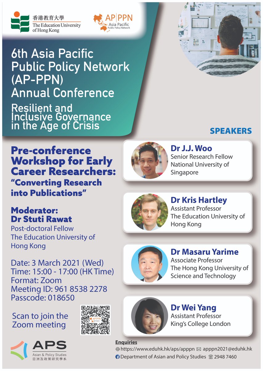 EdUHK.SSPS (@eduhk_ssps) on Twitter photo Are you an early career researcher with questions about navigating research & publishing? Join us on our roundtable as <a href="/yarime/">YARIME Masaru</a> <a href="/HartleyKris/">Kris Hartley</a> <a href="/WeiYang11518835/">Wei Yang</a> JJ Woo <a href="/stutlrawat/">Stuti Rawat</a> have a candid discussion on March 3, 2021 from 1500-1700 HK time.
Find out more eduhk.hk/aps/apppn/ Are you an early career researcher with questions about navigating research & publishing? Join us on our roundtable as <a href="/yarime/">YARIME Masaru</a> <a href="/HartleyKris/">Kris Hartley</a> <a href="/WeiYang11518835/">Wei Yang</a> JJ Woo <a href="/stutlrawat/">Stuti Rawat</a> have a candid discussion on March 3, 2021 from 1500-1700 HK time.
Find out more eduhk.hk/aps/apppn/