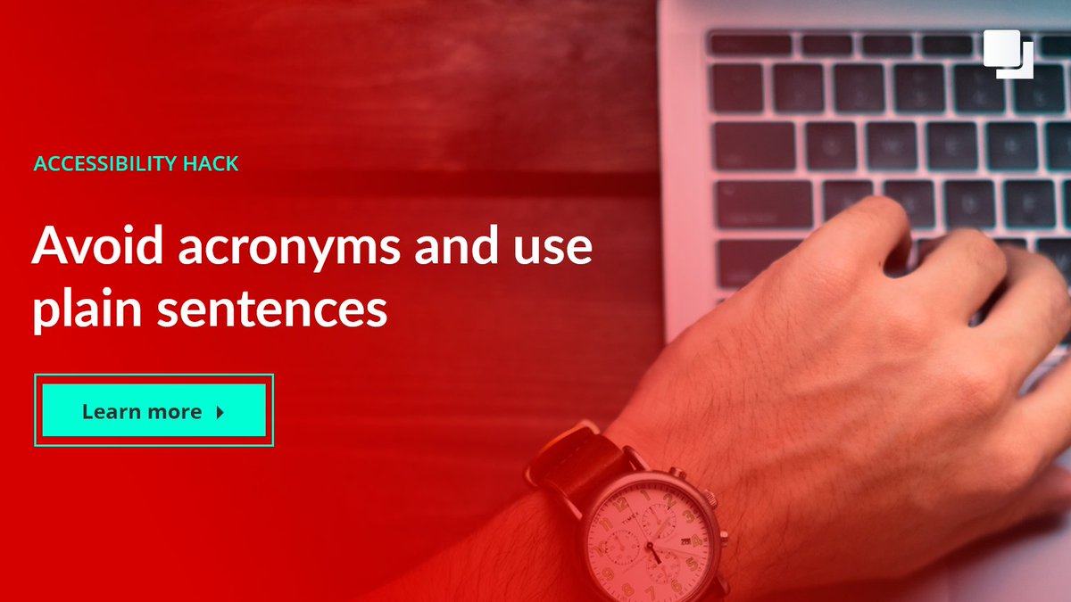 DaniaSoftware's tweet image. Avoiding acronyms and making sure the meaning of your text is plain and clear can make you more understandable to everyone.

Writing in a simple language helps a range of people.

daniasoftware.com/accessibilityf…

#AccessibilityHack #DigitalInclusion #Accessibility #A11y #ReadingLevel