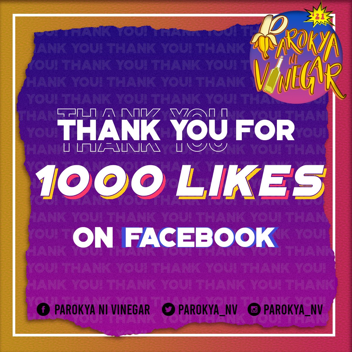 parokya_nv's tweet photo. Salamat sa suporta mga ka-Parokya! Nakaabot na ng 1000 likes ang ating FB Page! Kung ‘di ka pa nakalike, ay ano pang hinihintay mo? Click mo na yung like button at invite mo na rin ang iyong friends! 

#ParokyaNiVinegar
#SukaPeroDiSusuko https://t.co/Yd2fevfj2c