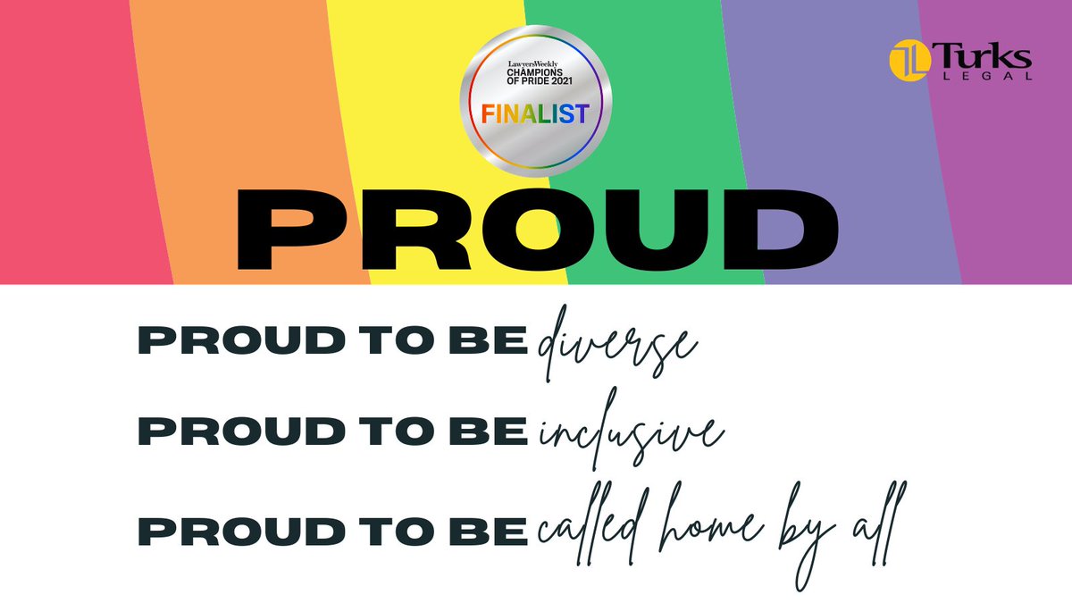 LegalTurks's tweet photo. TurksLegal is delighted to be recognised as a finalist in the Lawyers Weekly LGBTQI+ Champions of Pride awards. 

We thank each and every one of our staff and clients for creating an environment where everyone feels safe, respected and supported to achieve their best. https://t.co/tA8PB0dR8T
