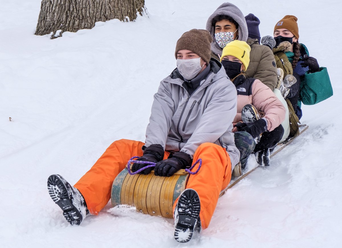 kcollege's tweet photo. Winter is no reason to stay indoors at #KCollege, especially when the Office of Student Activities conducts its Winter Wonderland. Students participated Saturday in sledding, snow shoeing, relay races and snowball fights while eating food, receiving giveaways and enjoying music. https://t.co/jsPZ32VK4h