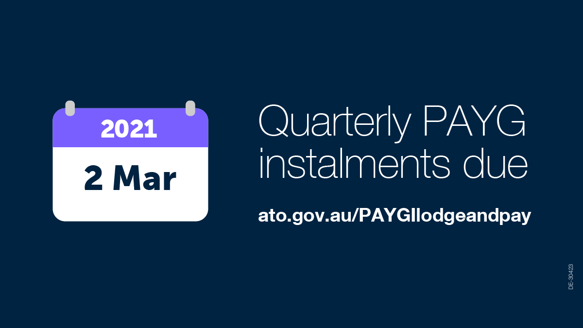 ato_gov_au's tweet photo. Can you believe that March is just around the corner? 😮 Don’t forget PAYG instalments are due 2 March ✔️ More info about managing instalments in our online services @ https://t.co/DonXve2X3T https://t.co/snHcAVIZVX