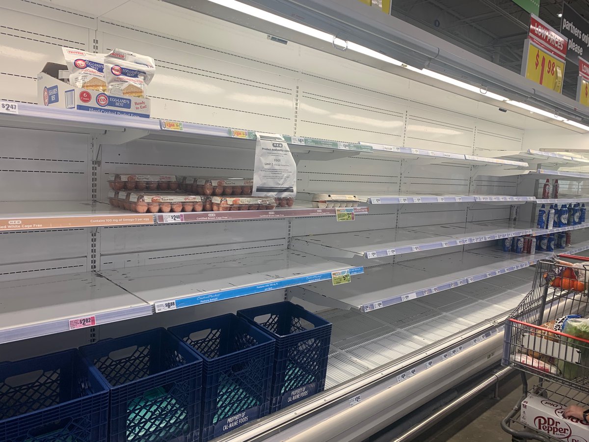 _encantadaa's tweet photo. For anyone curious, this is what many Texas grocery stores are like right now. 

1) soda
2) bread (there was NONE)
3) eggs and butter
4) milk (I’m amazed there was any) https://t.co/clAeApAil5
