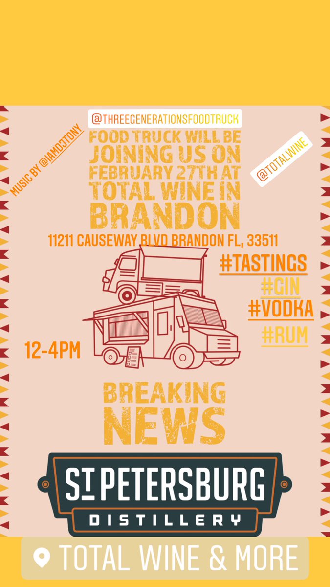 DistilleryVibes's tweet photo. If you’re in the Brandon area come check us out @TotalWine
#raffles #masterdistiller #totalwine #tastings #rum #vodka #sunsetgin #gin #whiskey #foodtrucks https://t.co/a1ibZTNukN