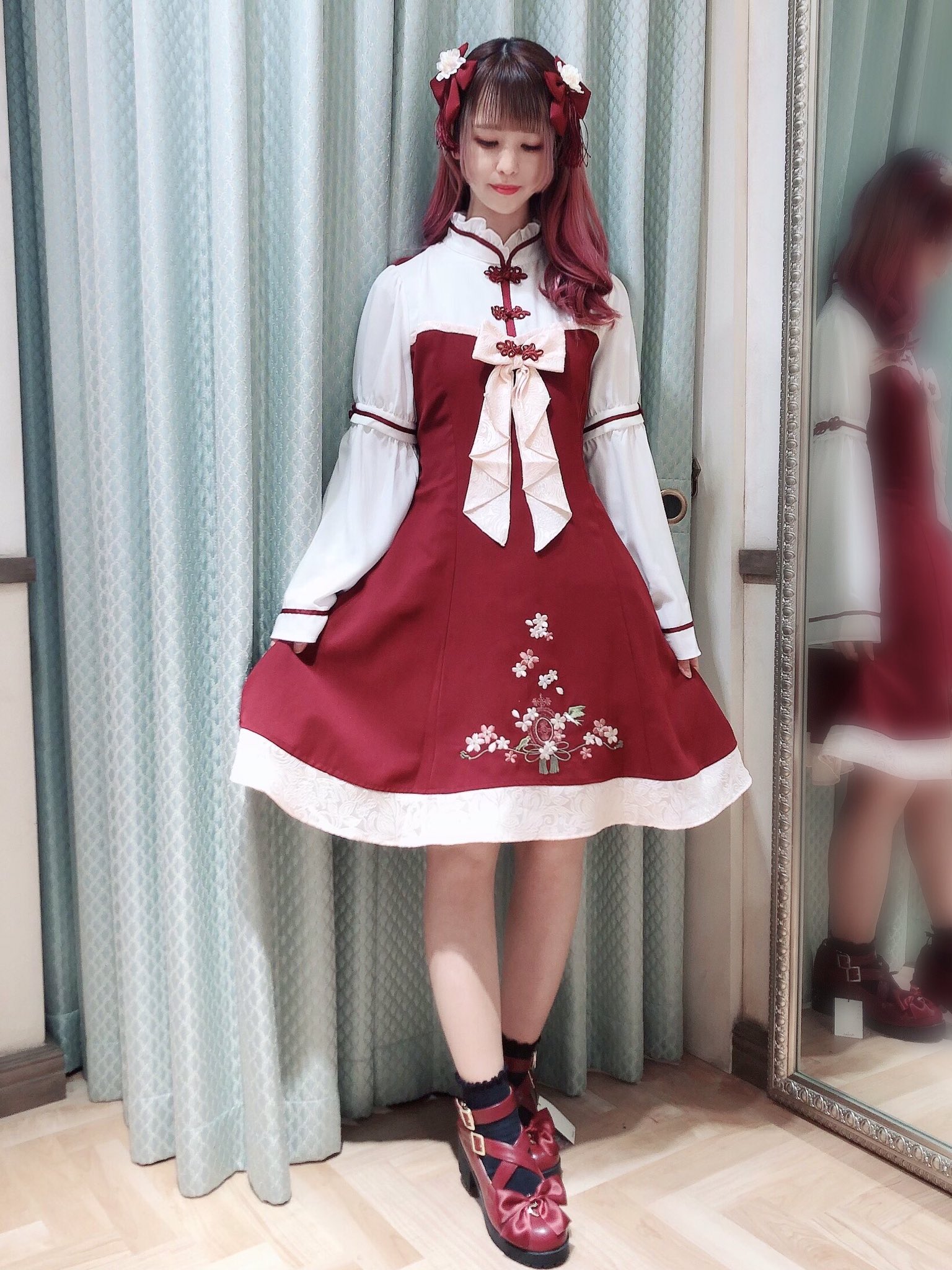 超高品質で人気の Amavel チャイナワンピース ボルドー ひざ丈ワンピース Www Indiashopps Com