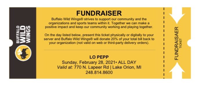 Dragon Fans!! We need you to show up to Buffalo Wild Wings this Sunday for our fundraiser! Present this flyer to your server and a portion of your bill will benefit our organization!