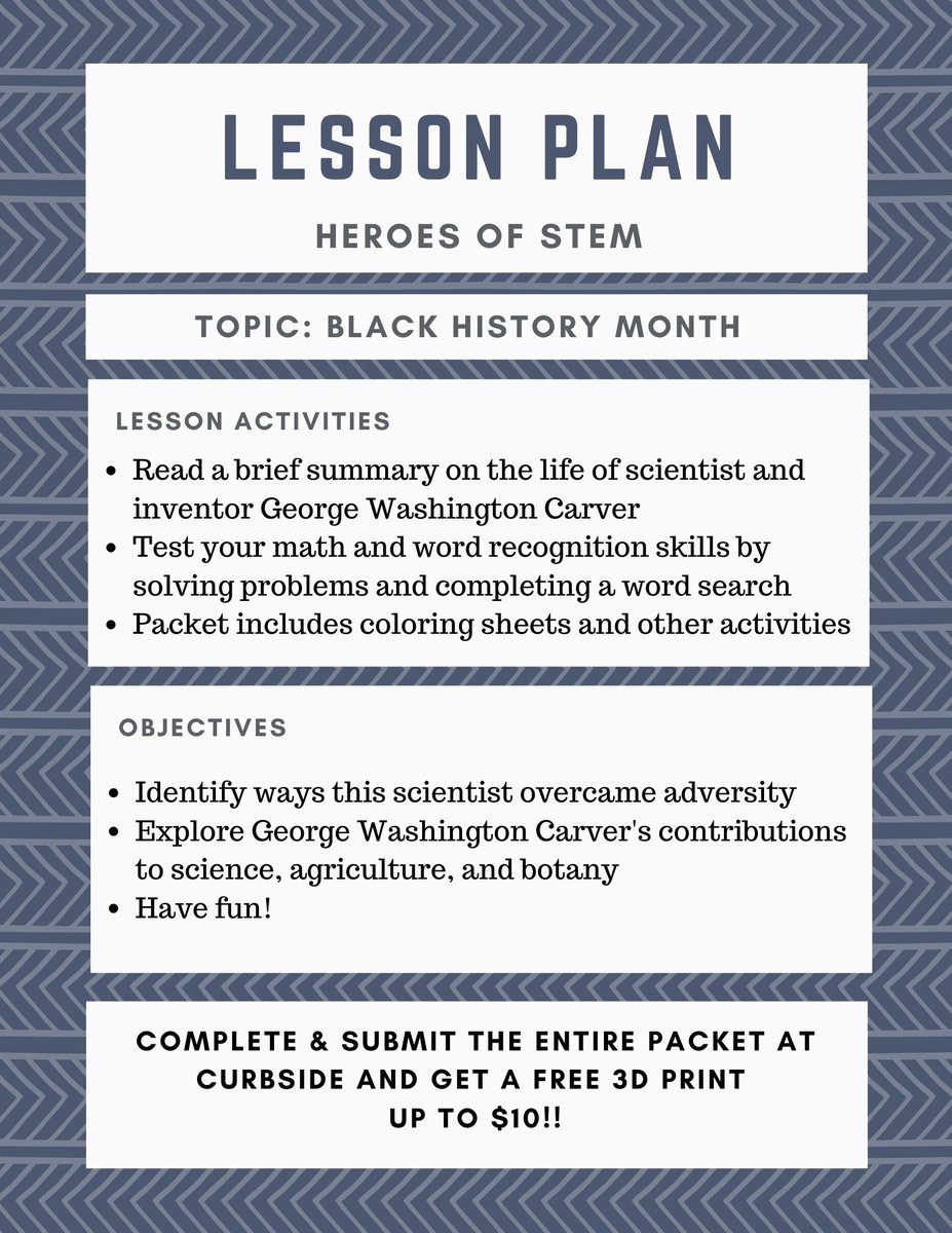 BenbrookLibrary's tweet image. Maker Monday: Worksheet packets are available curbside.  Learn about George Washington Carver and his importance to the STEM community by doing some fun activities.
