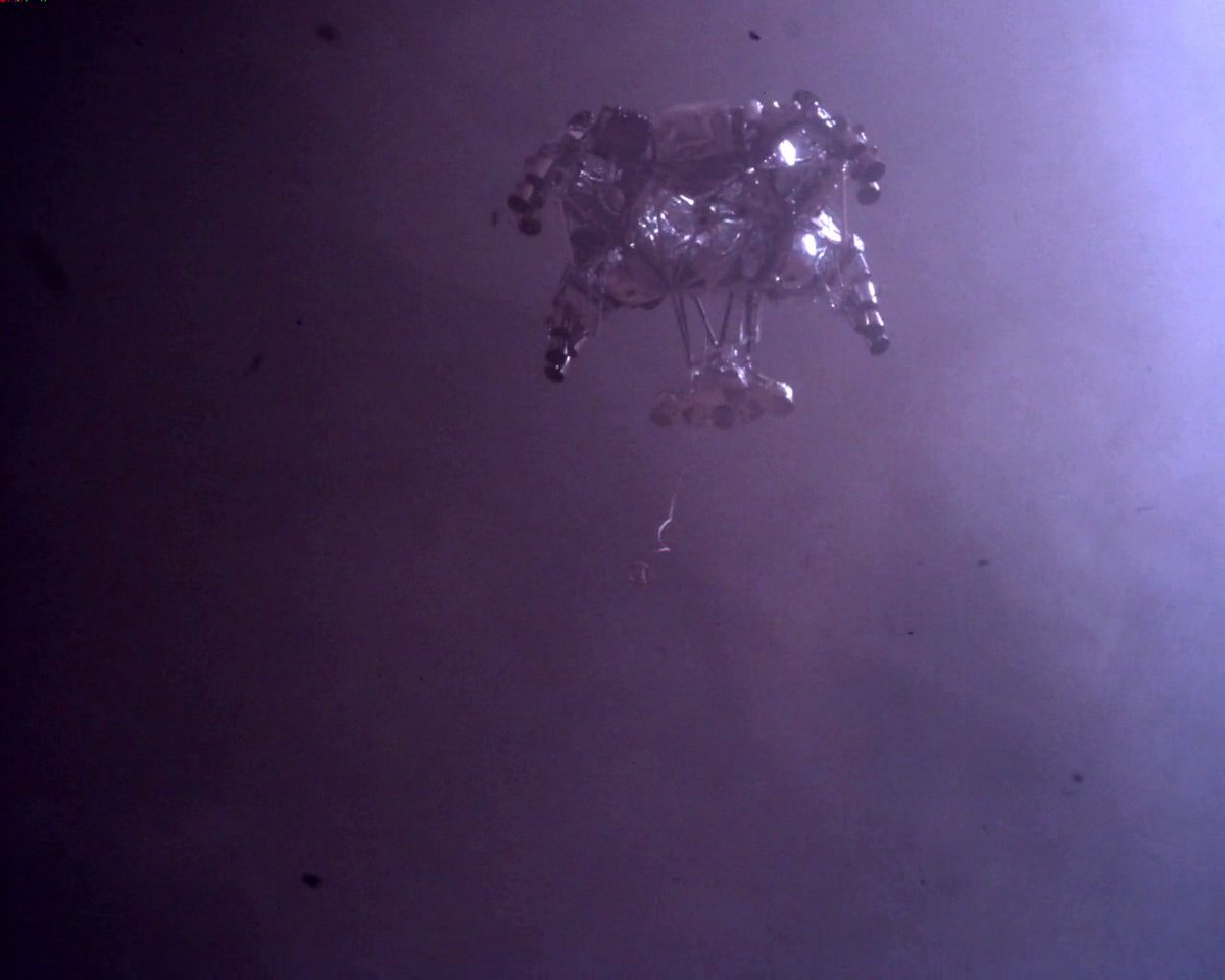 PersevereImgBot's tweet image. Sol 1: Rover Up-Look Camera , taken at 10:44:17.281 (local mean solar time)