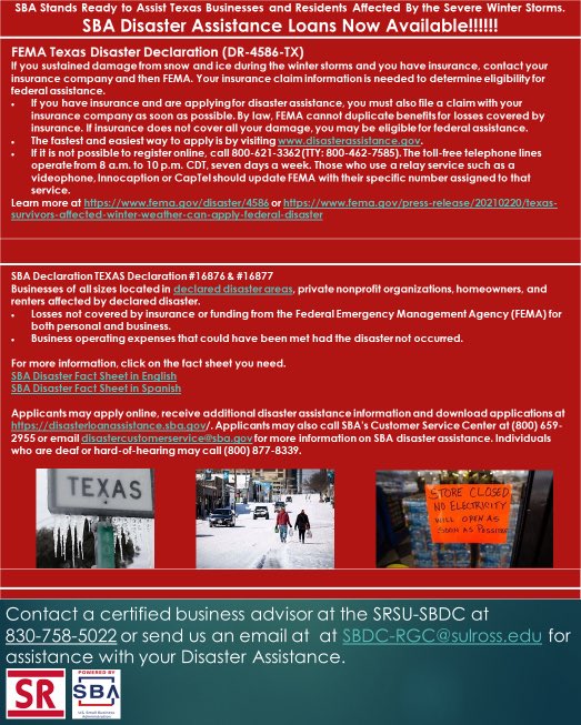 moralesfortexas's tweet photo. Here’s some valuable information on how the SBA office can assist individuals that need micro loans for repairs due to the winter storm. It’s super important to apply for that federal assistance also so you can get reimbursed by FEMA. #HD74 #SBA #MaverickCounty #ValVerdeCounty https://t.co/2glFRRCzXN
