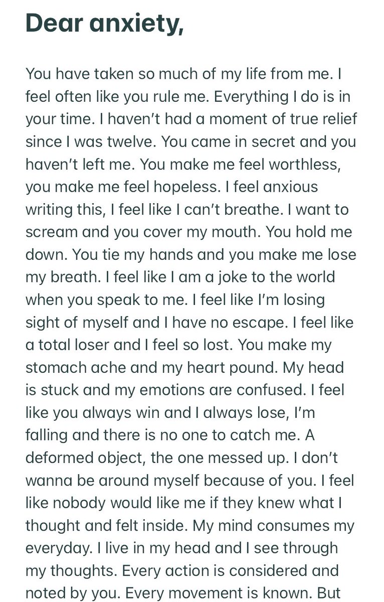 diagnosedat14's tweet photo. A letter to my ocd. It affected me to even write this. It’s dark but it’s how it feels to live with a mental illness. #AcademicTwitter #mentalhealth #OCD #AnxietyMakesMe #mentalhealthsupport https://t.co/6SX9I86KWe