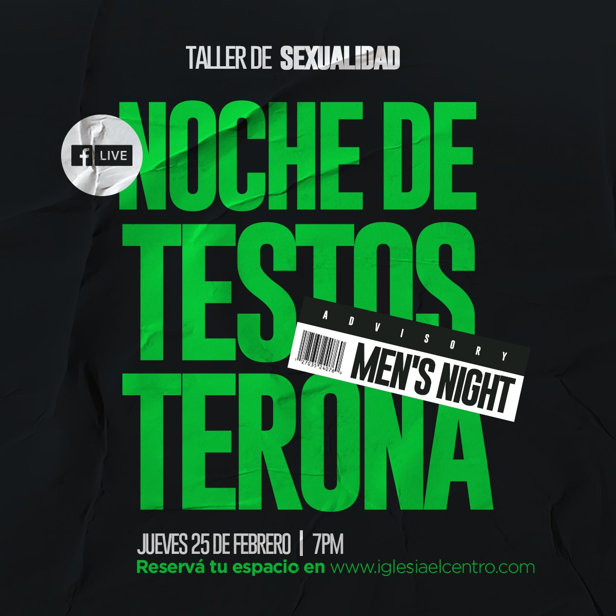 ¡Una noche de hombres con conversaciones de hombres! 👊🏼

Este jueves a las 7 p.m. todos los hombres están invitados al Taller de Sexualidad "Testosterona" organizado por Hombres con Destino. 

Separá tu espacio ahora mismo en iglesiaelcentro.com