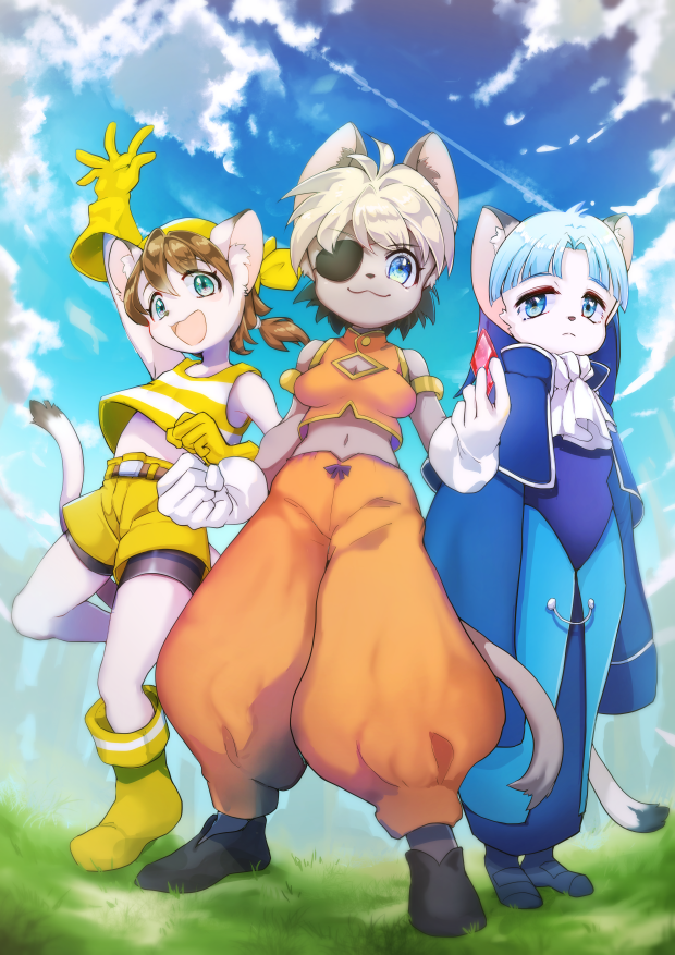 猫の日だったのでにゃんにゃんにゃんな三姉妹を描きました テイル