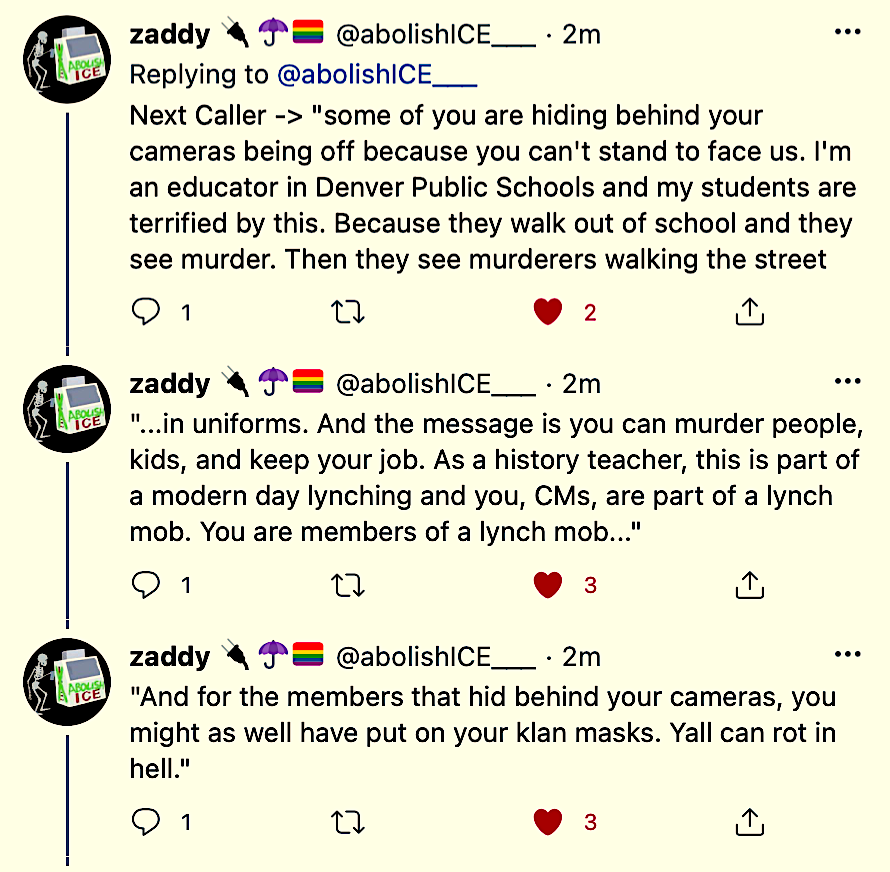 All of these callers into Aurora City Counsel are pure fire.

This was from a teacher in Denver 👇