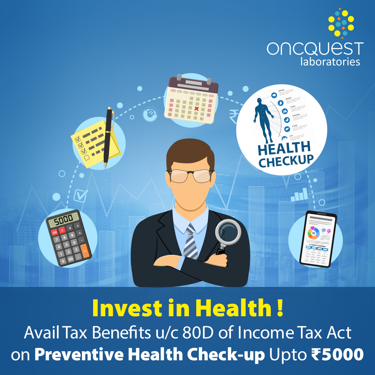 Oncquest1's tweet photo. Get Tax Saving Benefits by Investing in Your Health !
Avail Tax Benefits u/c 80D of Income Tax Act on Preventive Health Check-ups Upto ₹5000
You can avail the cost incurred for preventive health check-ups for self, spouse, children, or parents.

More Info https://t.co/5YWi5xys1v https://t.co/XSGlefL7sz