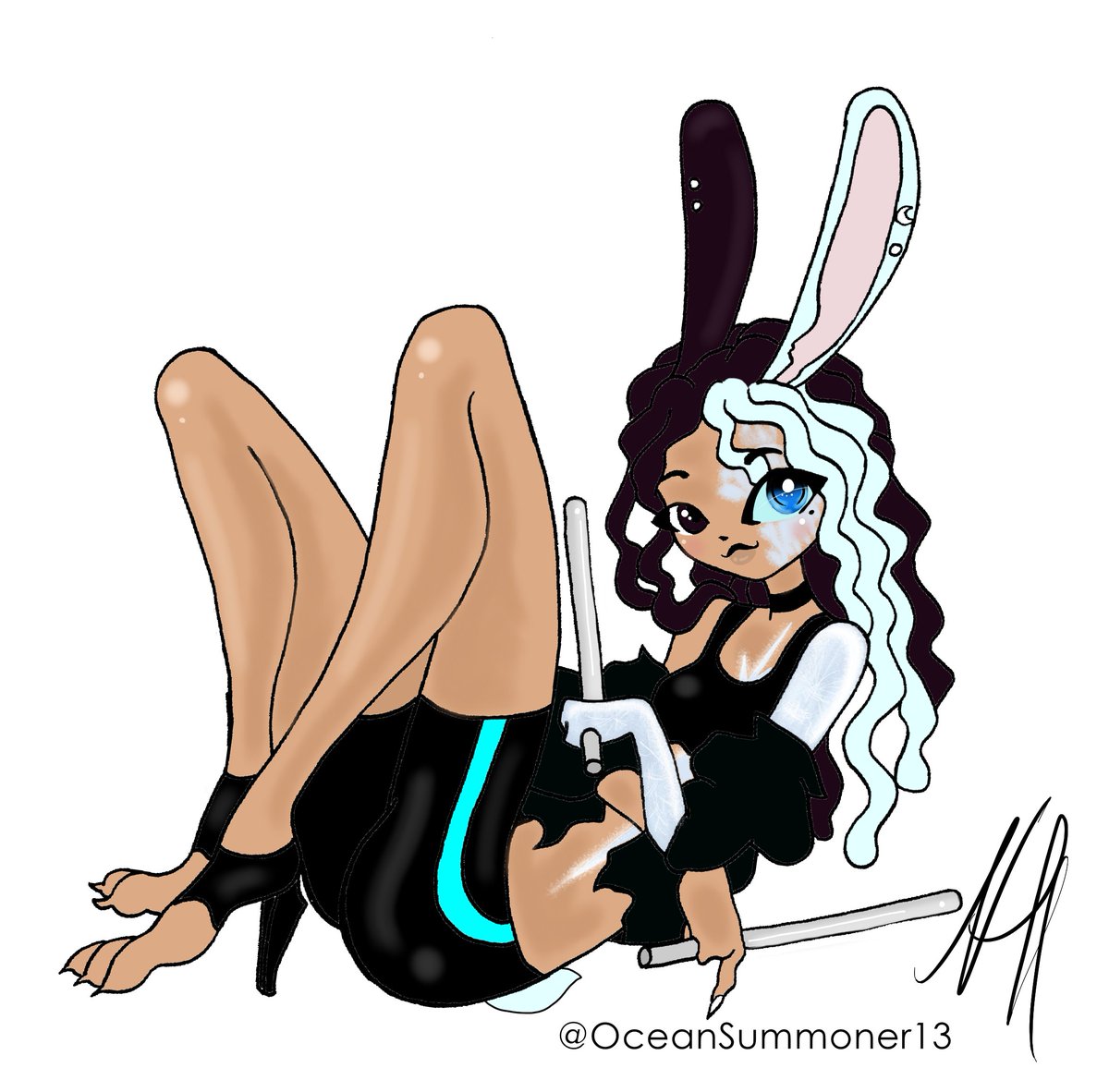 OceanSummoner13's tweet image. Repost of my #HHOC! I updated her design a lot! The last image I posted, was not my best. It was rushed and I wanted to improve.
 #HazbinHotelOC #HazbinHotel #HazbinHotelFanart 
🐰🏍️🔎
