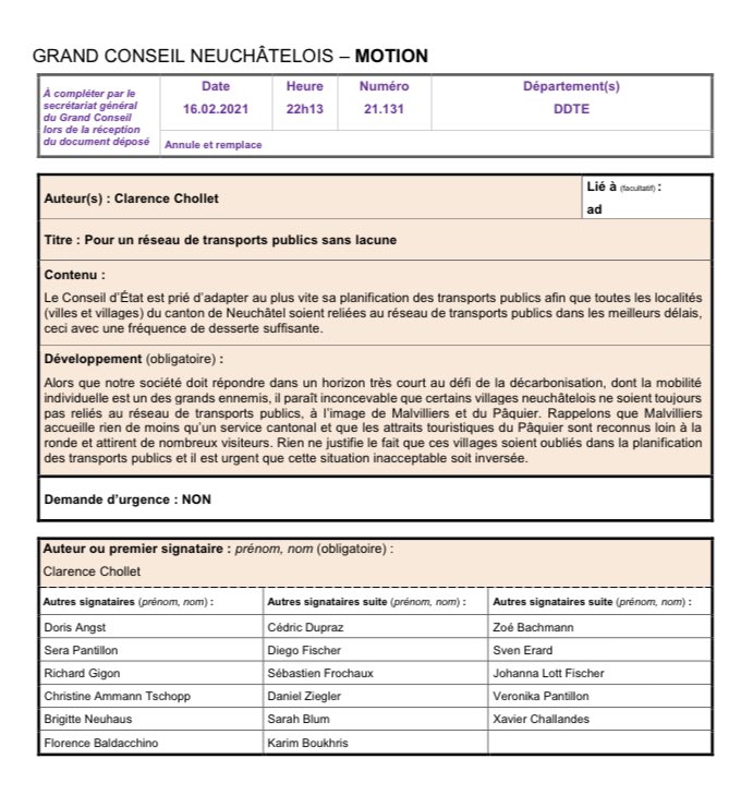 Hier soir, le CG de Val-de-Ruz a accepté une motion des VVL chargeant le CC de combiner les transports scolaires du Pâquier avec une desserte en TP! En parallèle, j’ai déposé une motion au Grand Conseil « pour un réseau de transports publics sans lacune »