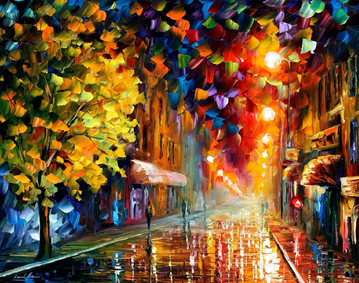 HAPPY STREET — PALETTE KNIFE Oil Painting On Canvas By Leonid Afremov afremov.com/happy-street-p…