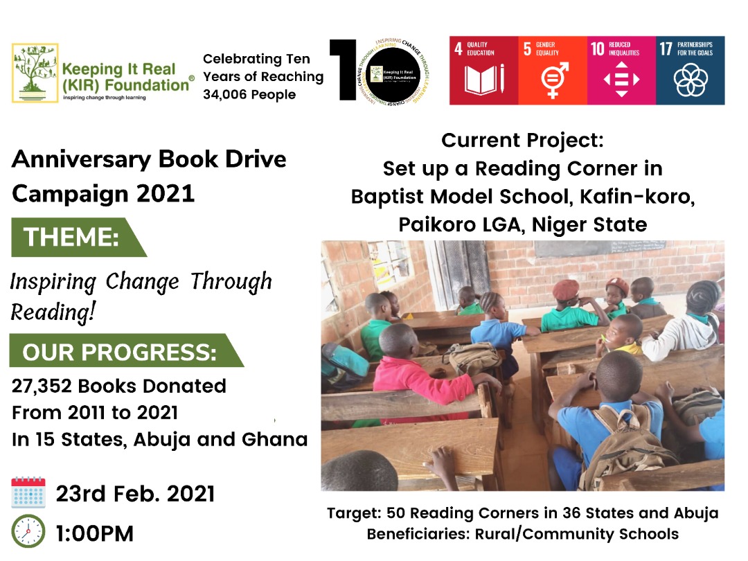 My team and I are excited to be  part of the @kirfoundation 10th Anniversary Book Drive Campaign
 
 Today we are setting  up a reading corner  by 1pm.
@PHMicroscope @Buyabamba @bukola23 @farafina @BooksForAfrica @phcinpictures  @nnngo, @Host_Mayowa @GlobalGiving