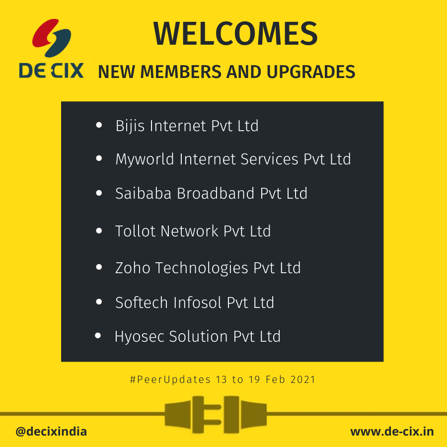 decixindia's tweet photo. DE-CIX India welcomes #peers connected and upgraded last week on the interconnection platform.
#DECIXIndia #IXPinIndia #Interconnection #Peering https://t.co/uMvxY5me3e