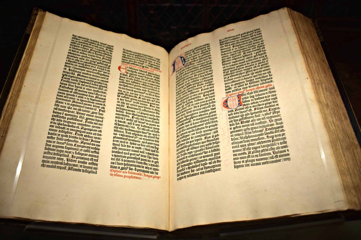 On this day in 1455, #TheGutenbergBible was produced using Johannes #Gutenberg's invention, the game-changing moveable type printing press. Forty-eight copies of the original pressing have survived to the present-day, and are sought after as the most valuable of collectibles.