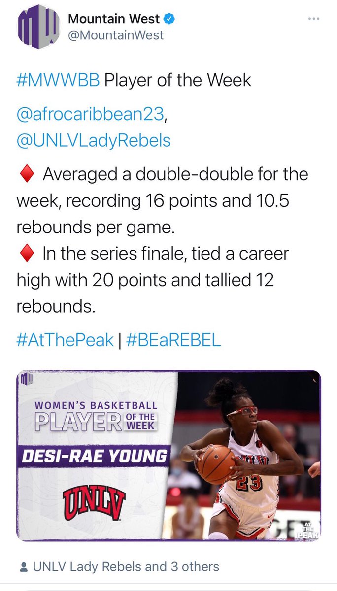 One of our own is tearing it up for the UNLV Lady Rebels! We see you Desi-Rae!!! 🏀🔥🎯@afrocaribbean23 <a href="/UNLVLadyRebels/">UNLV Lady Rebels</a> <a href="/MountainWest/">Mountain West</a>