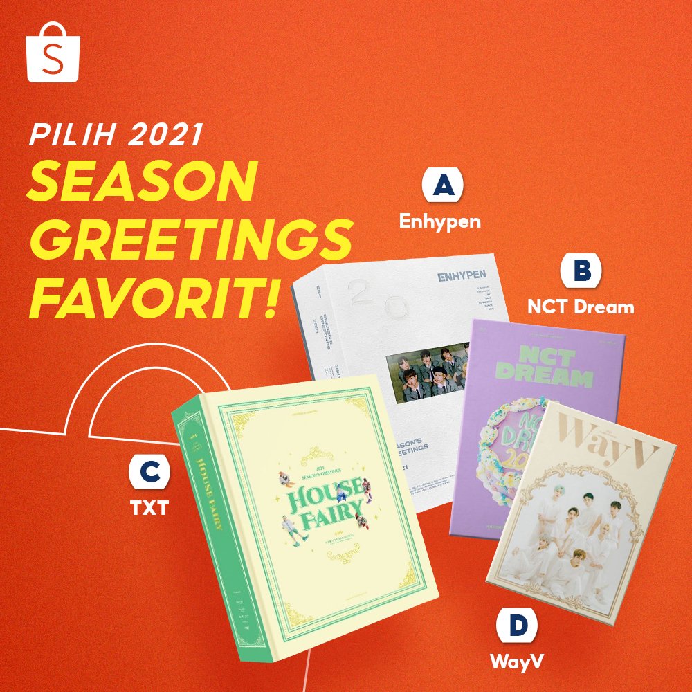 Annyeong Sobat Shopee! 🖐 Masih semangat gak nih buat dapetin hadiah dari Shopee? 🎁 Coba mimin mau tau, dari Season Greetings di bawah ini, mana nih yang kamu pingin banget? Reply di bawah pilihan kamu SEBANYAK-BANYAKNYA ya, kalau mau mimin kirimin buat kamu! 🥳 #ShopeeID
