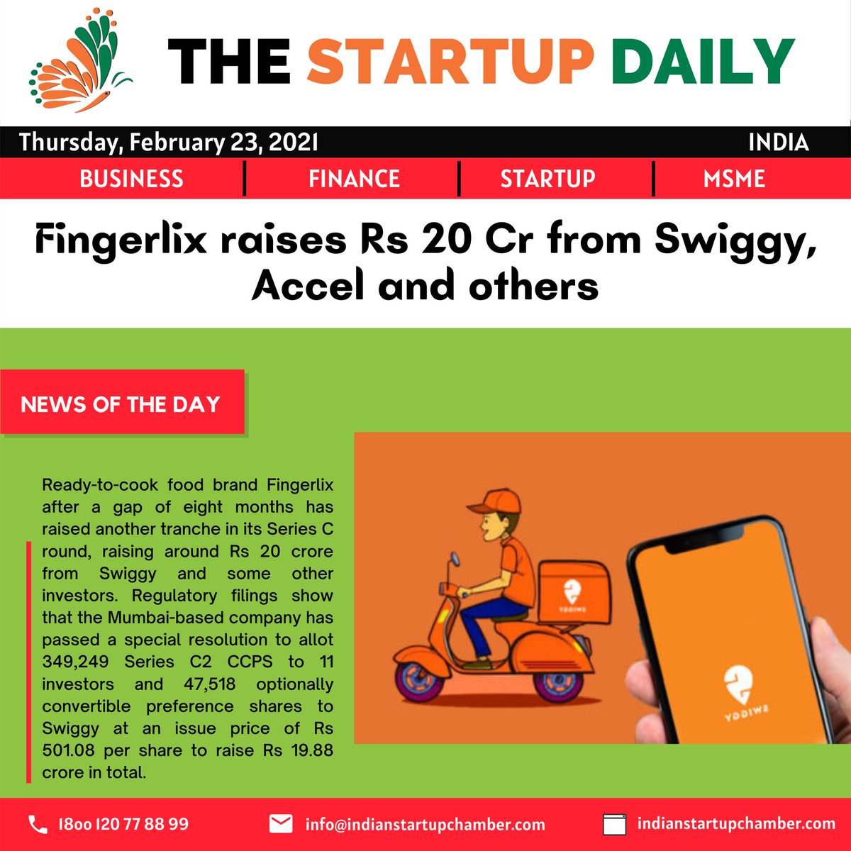 startupchamber's tweet photo. Fingerlix raises Rs 20 Cr from Swiggy, Accel and others
Read Full News Here : https://t.co/DNajP6WUHa https://t.co/ieR4i2qlHM