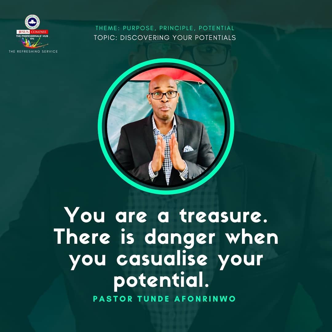 rccgjcompass's tweet photo. Do not casualise your potentials...
#DiscoveringYourPotentials
#PurposePrinciplePotential
#DirectionFinders
#TheRefreshingService
#RCCG
@rccgjesuscompass https://t.co/ZHIa3Wpvnc