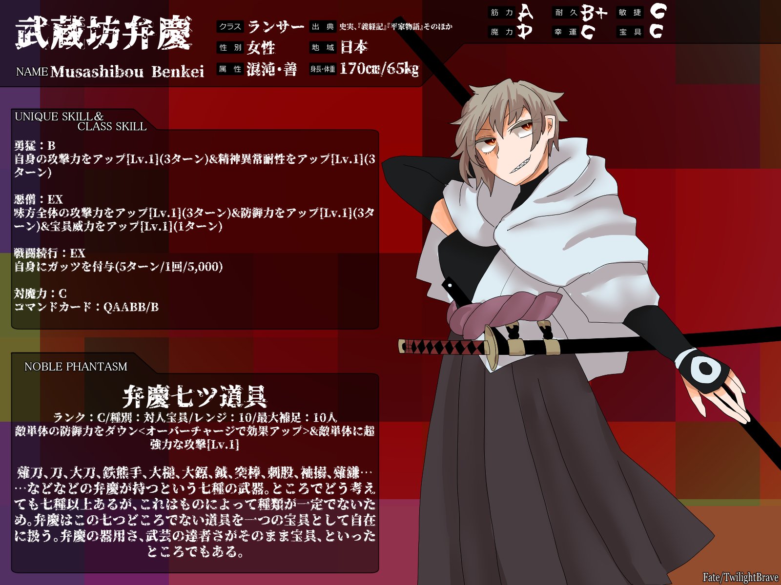 三倍ドコドコハッピーねこねこ大明神 Fate T B 様へ 武蔵坊弁慶 ランサーの投稿です ヤンキー尼さんです 生前以外関係はいただいてません よろしくお願いします F Tb Cs F Tb サーヴァント F Tb 関係募集 T Co Mxtw68fyhn Twitter