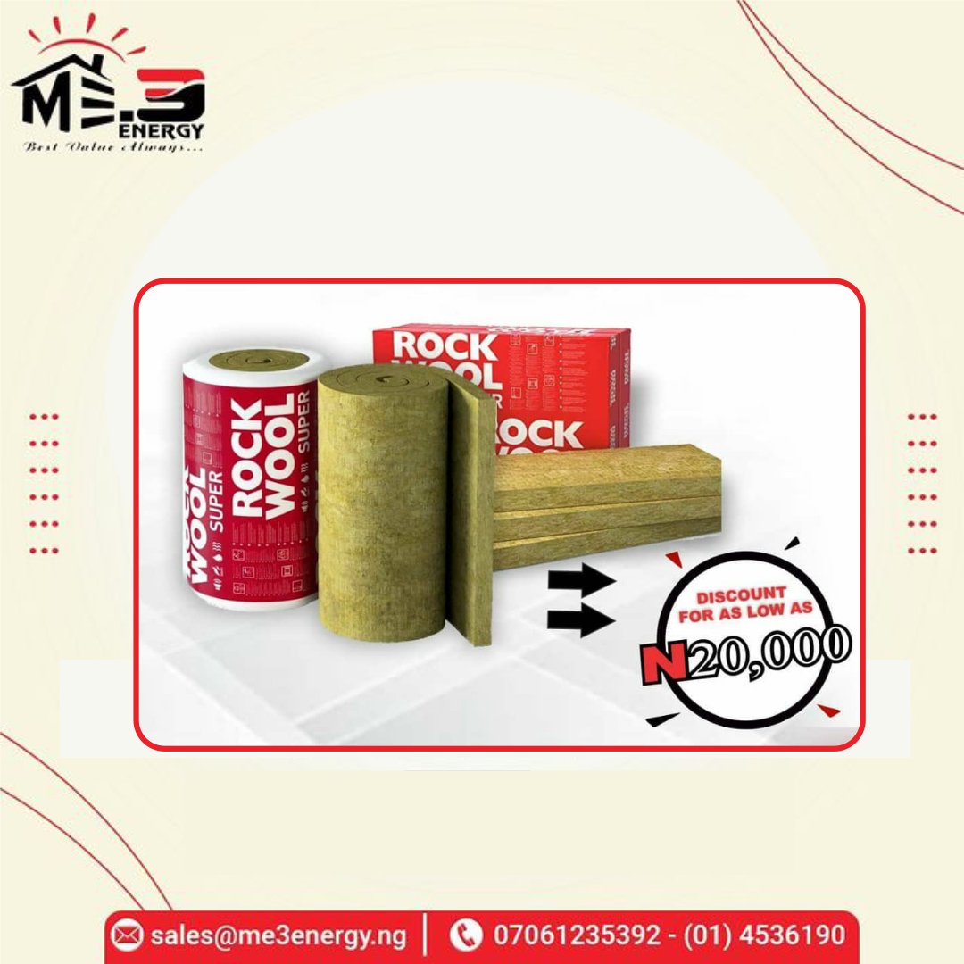 me3energyltdng's tweet photo. Rockwool Insulation Slabs available
CALL US: 070612235392 - (01) 4536190
.......
#solarenergy #solarpanels #solarpower #solarpowerinlagos #lagos #nigeria #inverter #inverterbatteries #inverterinnigeria #altenativepower #scheneiderelectric #scheneider #abuja #techtrends https://t.co/TBvQ0Ui6pR