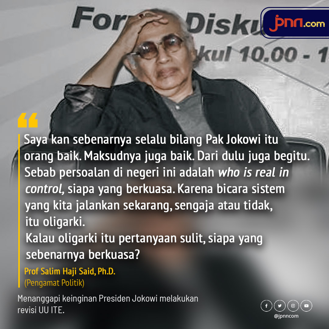 jpnncom's tweet photo. Dia mempertanyakan apa betul Jokowi berkuasa penuh? Atau Jokowi berkuasa sebagian. Lantas sebagian lagi siapa yang berkuasa.
#ProfSalimSaid #Jokowi #RevisiUUITE https://t.co/97GIPLNgq4