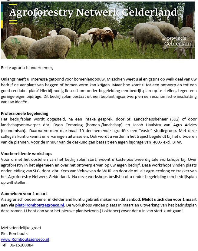 #agroforestry bedrijfsplan opstellen in Gelderland??