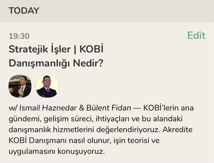 Stratejik İşler | KOBİ Danışmanlığı Nedir? 23 Şubat Salı 19:30

KOBİ’lerin ana gündemi, gelişim süreci, ihtiyaçları ve bu alandaki danışmanlık hizmetlerini değerlendiriyoruz. Akredite KOBİ Danışmanı nasıl olunur, işin teorisi ve uygulamasını konuşuyoruz

joinclubhouse.com/event/xLzp2lvy