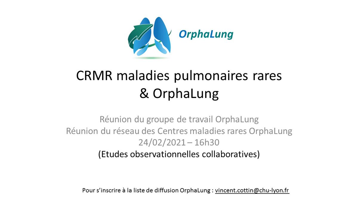 Vous êtes médecin et souhaitez participer à la recherche clinique sur les maladies pulmonaires rares ? Inscrivez vous à la liste de diffusion OrphaLung <a href="/SPLF_SocPneumo/">Société de Pneumologie de Langue Française (SPLF)</a>  <a href="/RespiFIL/">FSMR - RespiFIL 🫁</a>