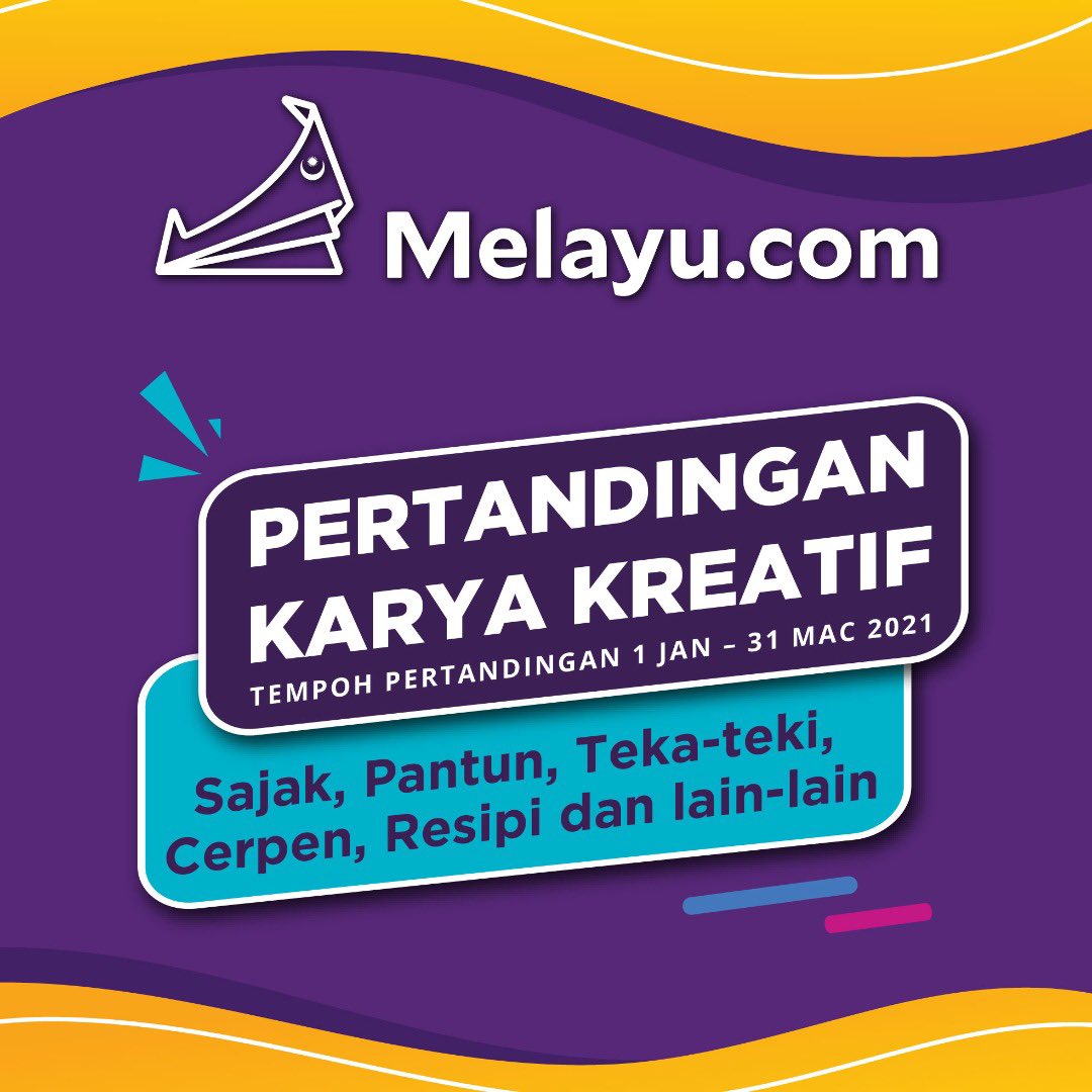melayucom's tweet photo. Karya pilihan di https://t.co/6FAz6LnIdf. Sertai pertandingan Karya di https://t.co/6FAz6LnIdf dan menangi hadiah menarik dari https://t.co/6FAz6LnIdf! 

Tempoh pertandingan 1 Jan - 31 Mac. Hantar sajak, pantun, puisi, teka-teki dsb.. https://t.co/1BClztxmpt