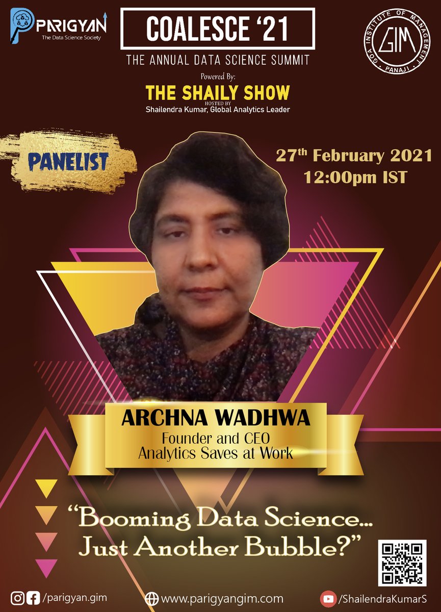 ParigyanG's tweet photo. Parigyan is happy to announce a Panel Discussion on the topic ‘Booming Data Science…Just Another Bubble?’ 
as a part of Coalesce ’21, powered by “The Shaily Show”, hosted by "Shailendra Kumar".

Registration link: https://t.co/2wpRBUpJR8
The Shaily Show - https://t.co/xsrXIHBqLz https://t.co/DCHyID1wly