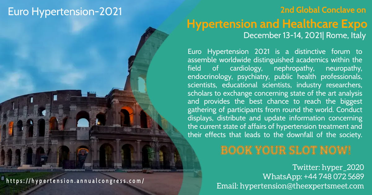 hyper_2020's tweet image. W:qrgo.page.link/EzMbH
Be a part of physical congress &amp;amp; Explore new trends to cure hypertension Euro hypertension-2021 meet.
Book your slot today!
Reach us: C: +44 203 933 4287
E: hypertension@theexpertsmeet.com
#cardiology #psychology #healthcare #healthy #Neurology