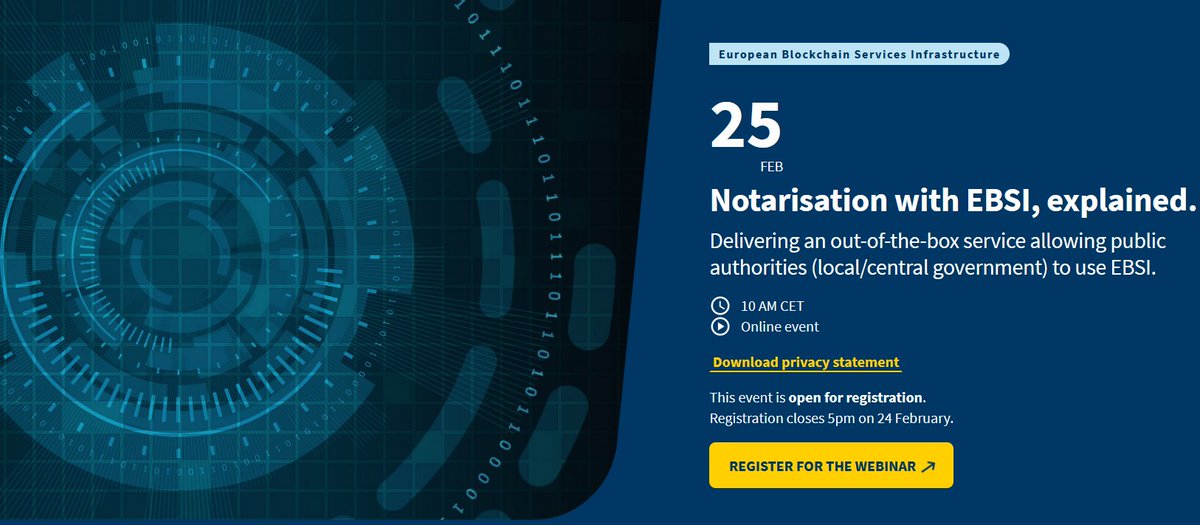 infrachain's tweet photo. 🚨📅 One day left to register to the "Notarisation with EBSI, explained" #webinar

Learn with @davrilio from @compellio how the #EBSI #Notarisation #usecase aims at delivering an out-of-the-box service allowing #public authorities to use EBSI.

Register 👉 https://t.co/6svRKv4clF https://t.co/fub60nU06u