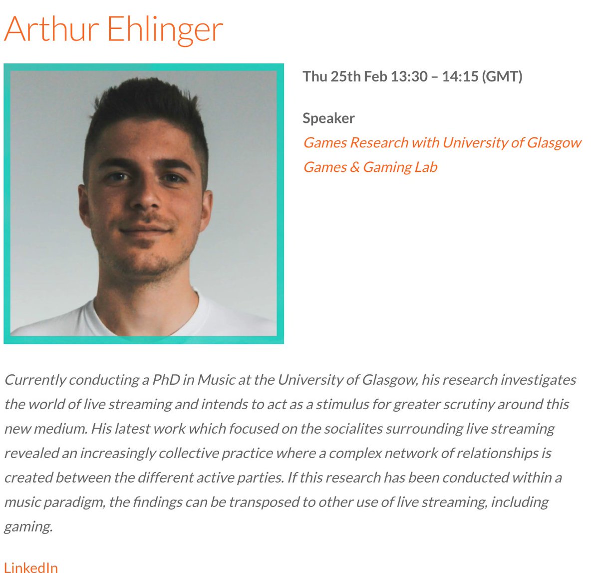 ArthurEhlinger's tweet image. I'm delighted to give a short talk about my research on live streaming as part of the PlayAway Games Festival organised by @_Tinderbox this Thursday 25th

For those of you who are interested you can register here -&amp;gt; tinderboxcollective.org/2020/02/25/gam…

See you then ✌️