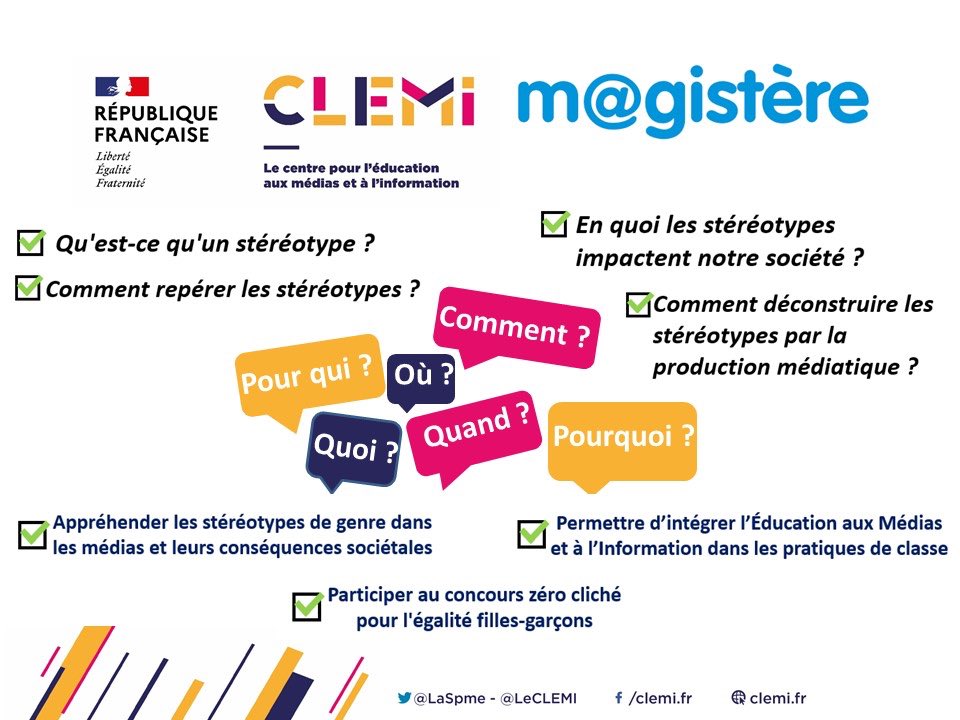 "Stéréotypes femmes/hommes et éducation aux médias et à l’information”.
Nouveau parcours de formation en ligne du #CLEMI sur M@gistère.
Sur une idée de <a href="/s_ledru_milon/">S_Ledru_Milon</a> professeur <a href="/clemicreteil/">EMI Académie de Créteil</a>, avec l’expertise d’<a href="/Isabellemotrot/">Isabelle Motrot</a> journaliste <a href="/CausetteLeMag/">CausetteLeMag</a>.

clemi.fr/fr/formation-p…