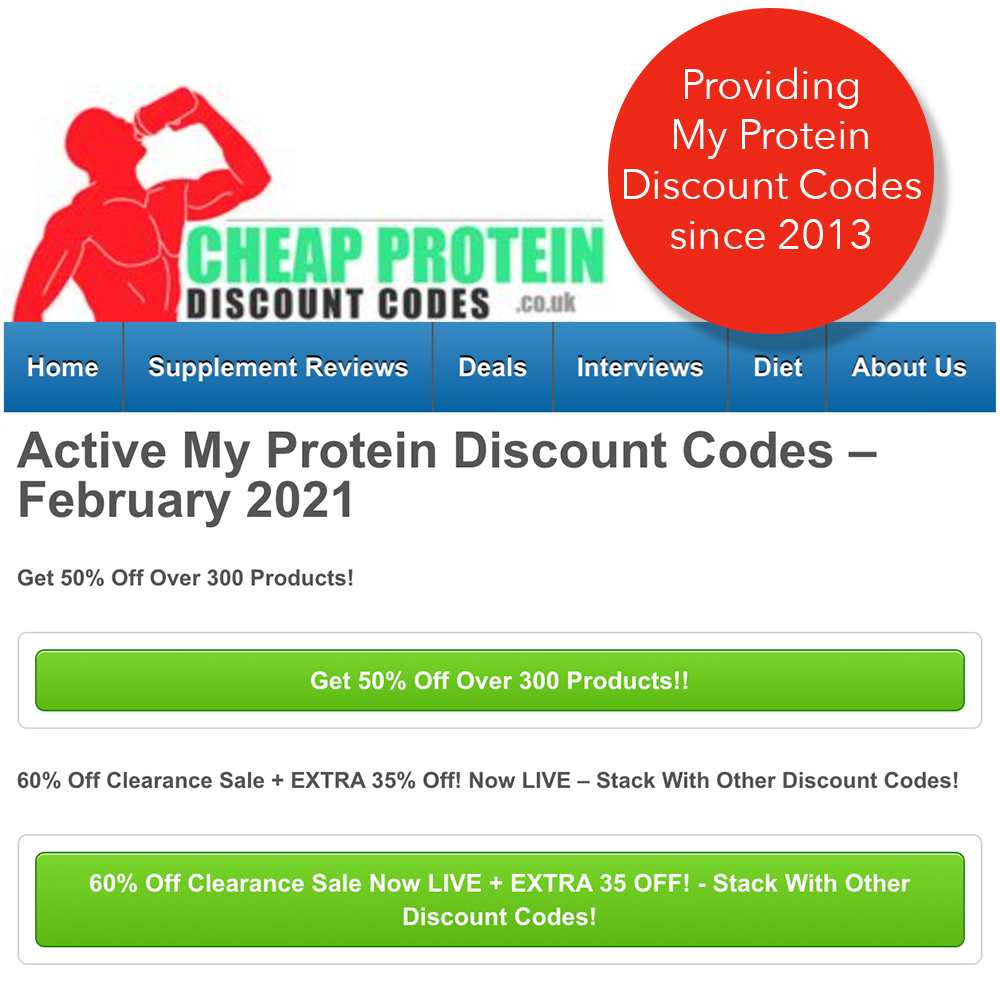 cpdcodes1's tweet image. Providing #myprotein and other supplement discount codes since 2013

cheapproteindiscountcodes.co.uk